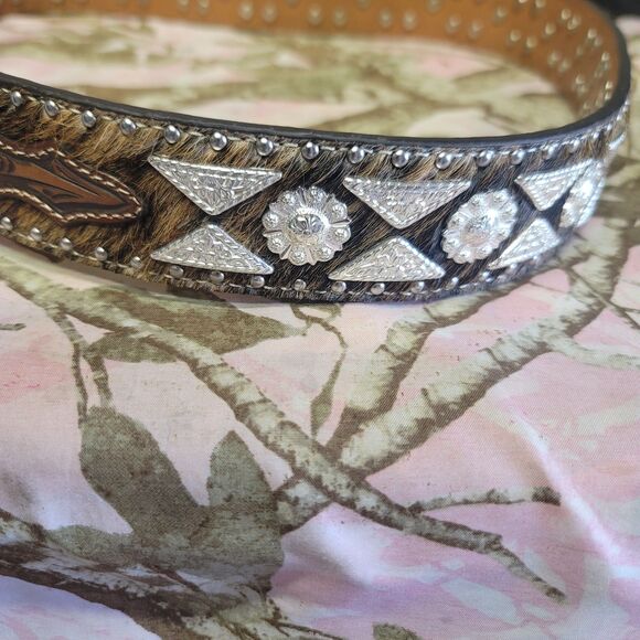 Ariat Leather & Calf Hair & Triangle Diamond Conchos Mens Size 42 - Picture 5 of 5